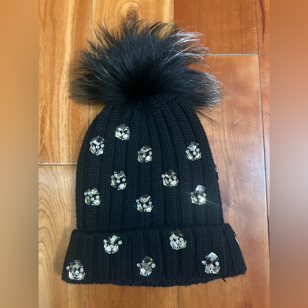 Jocelyn Black Beanie with Crystal Embellishments